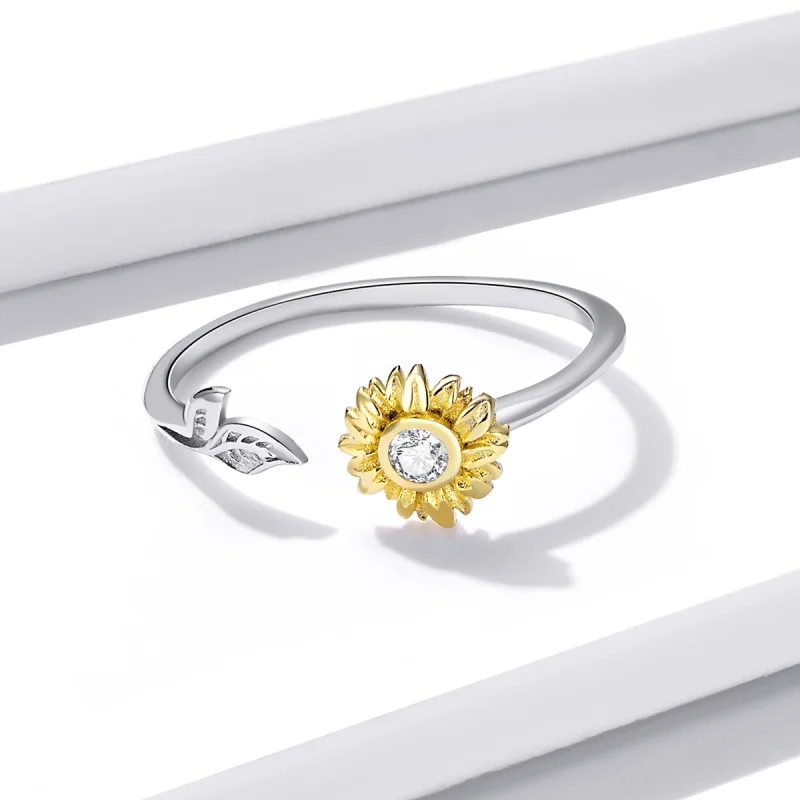 (imagem para) Pandora Style Sun Flower Open Ring - BSR213 - Visualizar 4