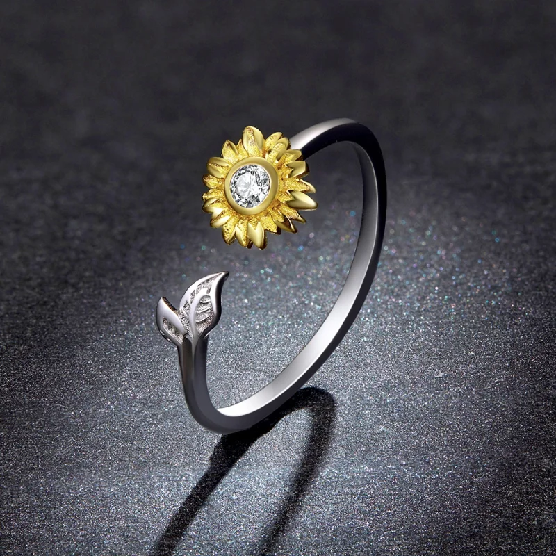 (imagem para) Pandora Style Sun Flower Open Ring - BSR213 - Visualizar 5