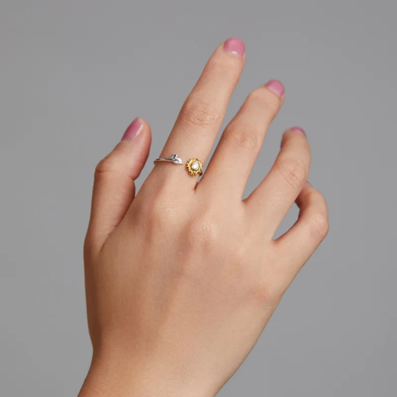 (imagem para) Pandora Style Sun Flower Open Ring - BSR213 - Visualizar 6