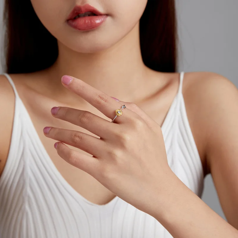 (imagem para) Pandora Style Sun Flower Open Ring - BSR213 - Visualizar 7