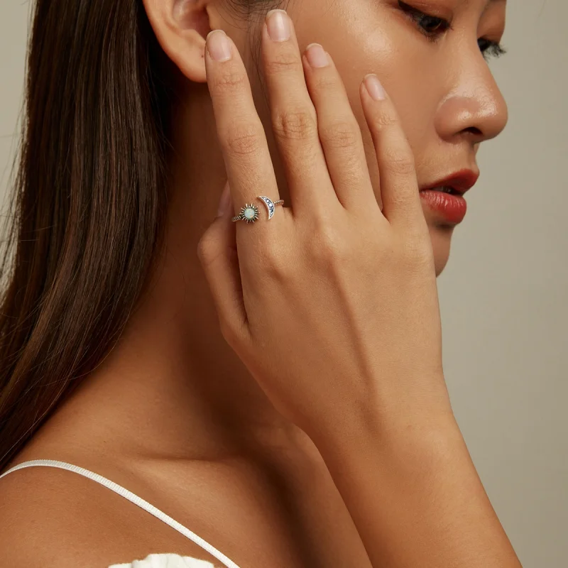 (imagem para) Pandora Style Sun, Moon, Stars Open Ring - SCR796 - Visualizar 6