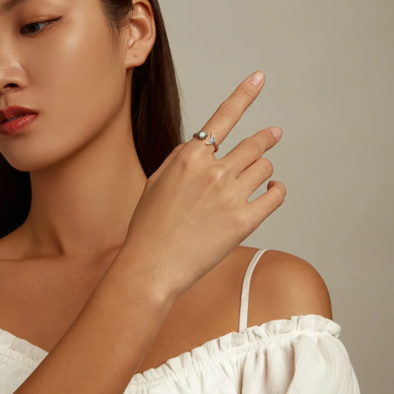 (imagem para) Pandora Style Sun, Moon, Stars Open Ring - SCR796 - Visualizar 7