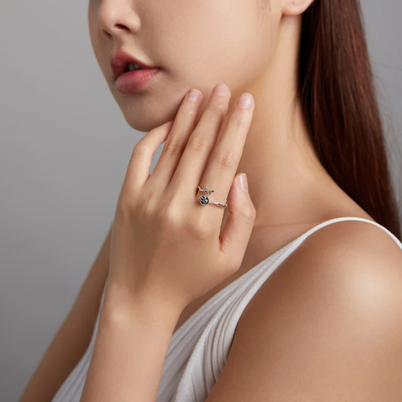 (imagem para) Pandora Style Thorny Rose Open Ring - BSR196 - Visualizar 7