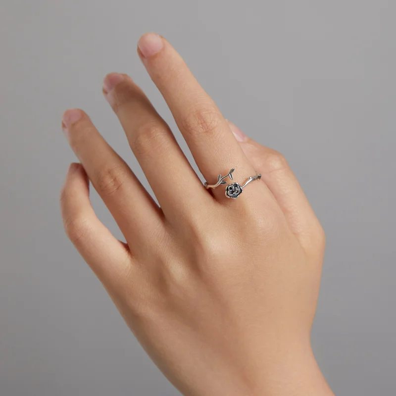 (imagem para) Pandora Style Thorny Rose Open Ring - BSR196 - Visualizar 8