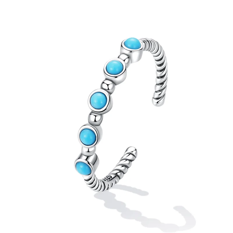 (imagem para) Pandora Style Turquoise Twist Open Ring - SCR823 - Visualizar 2