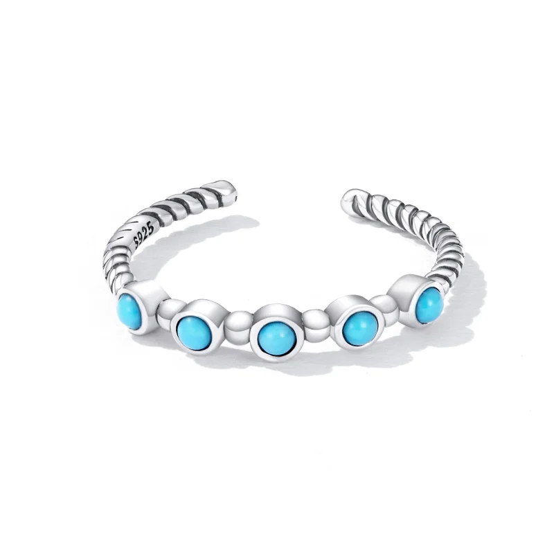 (imagem para) Pandora Style Turquoise Twist Open Ring - SCR823 - Visualizar 3