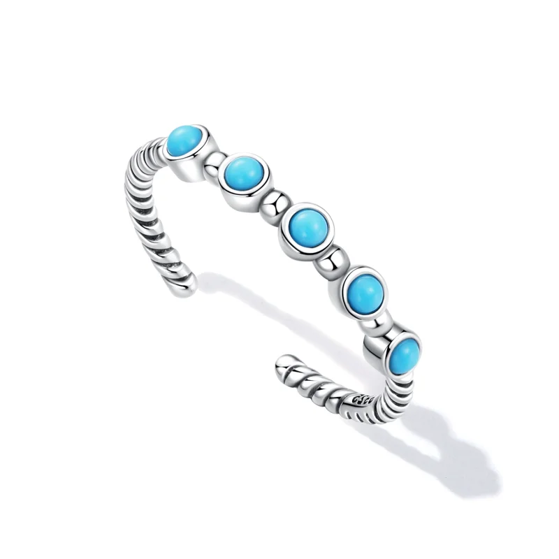 (imagem para) Pandora Style Turquoise Twist Open Ring - SCR823 - Visualizar 5