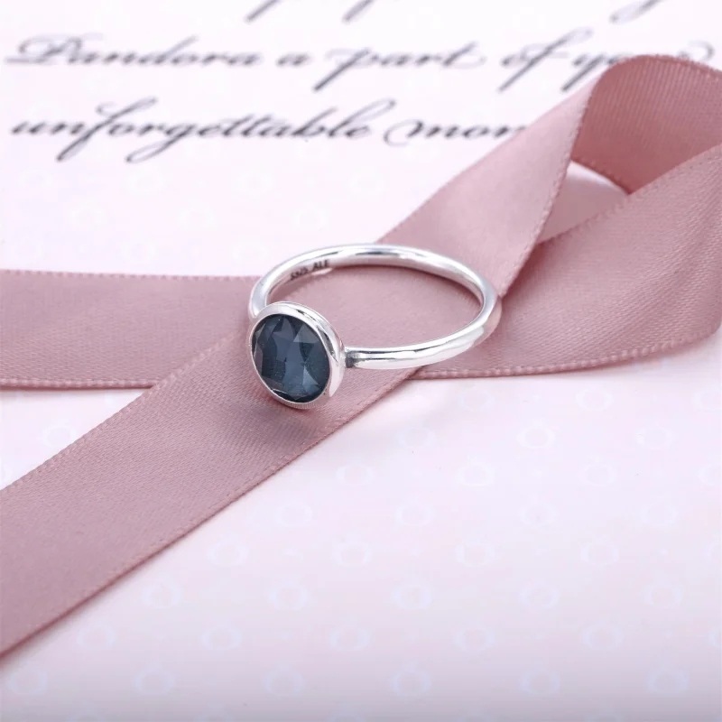 (imagem para) Anel PANDORA Gota de Cristal Azul-Água - Março - 191012NAB - Visualizar 2