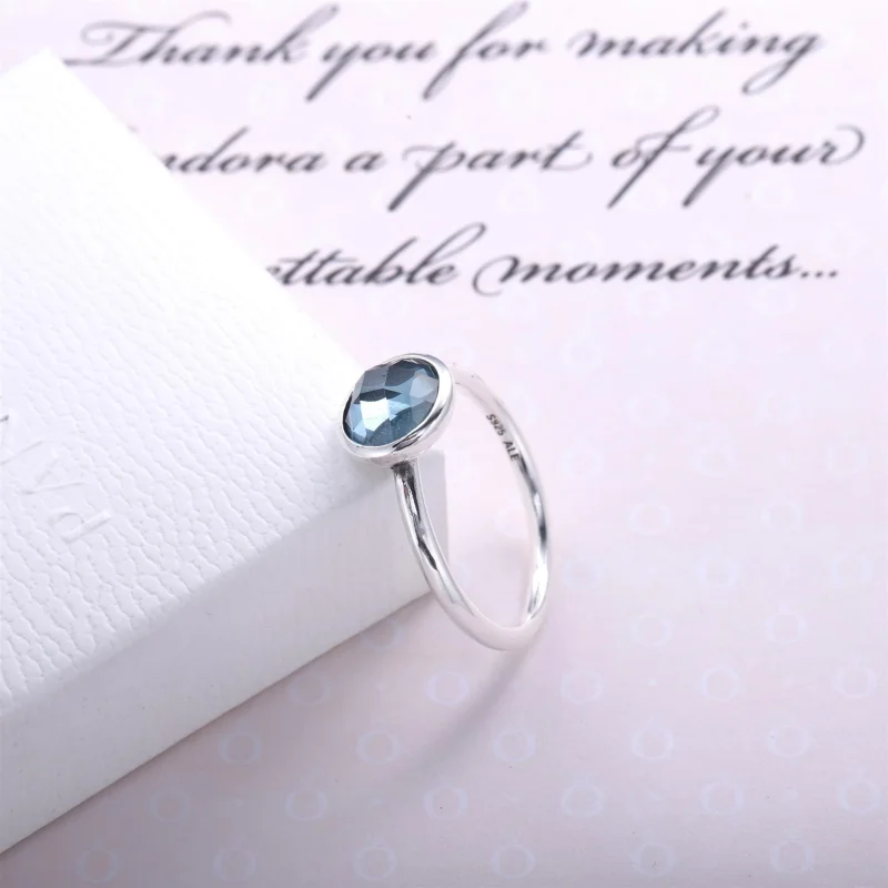 (imagem para) Anel PANDORA Gota de Cristal Azul-Água - Março - 191012NAB - Visualizar 3