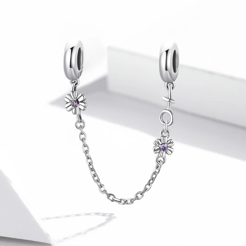 (imagem para) Pandora Style Retro Flowers Safety Chain - SCC2100 - Visualizar 2