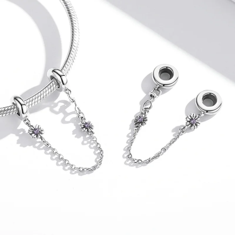 (imagem para) Pandora Style Retro Flowers Safety Chain - SCC2100 - Visualizar 4