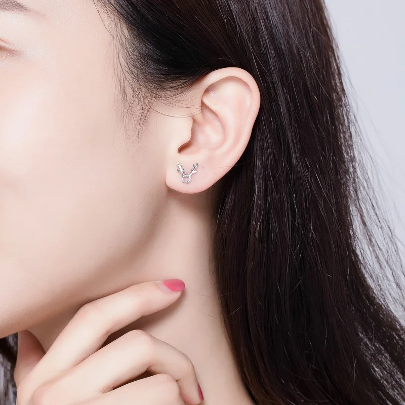 (imagem para) Pandora Style Antlers Stud Earrings - BSE116 - Visualizar 6