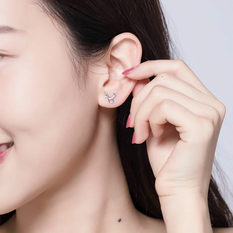 (imagem para) Pandora Style Antlers Stud Earrings - BSE116 - Visualizar 7