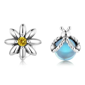 (imagem para) Pandora Style Asymmetric Daisy Ladybug Stud Earrings - SCE1364
