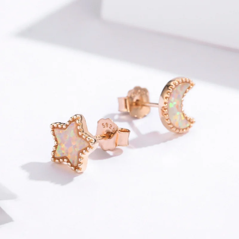 (imagem para) Pandora Style Asymmetric Moon Stud Earrings - SCE691 - Visualizar 2