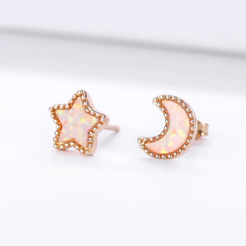 (imagem para) Pandora Style Asymmetric Moon Stud Earrings - SCE691 - Visualizar 4