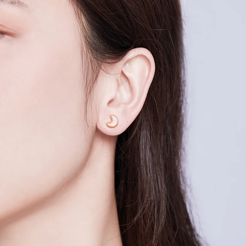 (imagem para) Pandora Style Asymmetric Moon Stud Earrings - SCE691 - Visualizar 5
