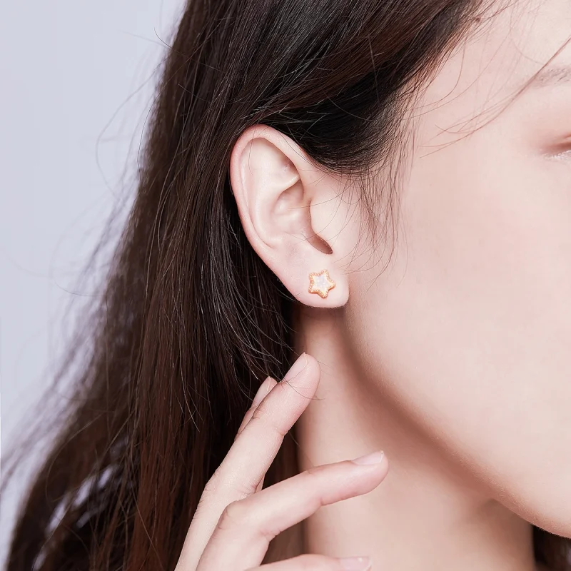 (imagem para) Pandora Style Asymmetric Moon Stud Earrings - SCE691 - Visualizar 7