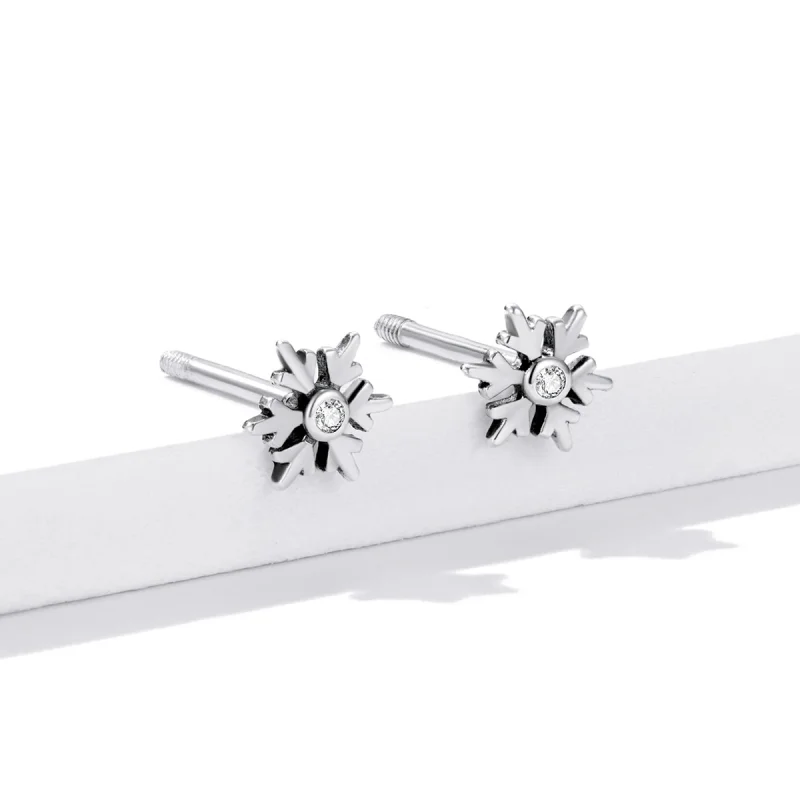 (imagem para) Pandora Style Beautiful Snowflakes Stud Earrings - BSE529 - Visualizar 2