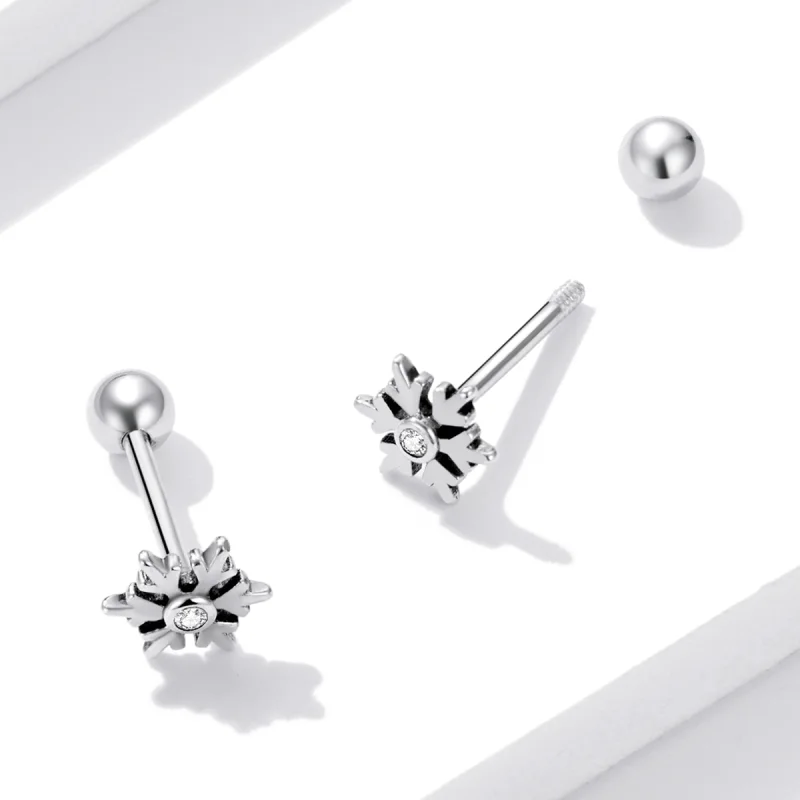 (imagem para) Pandora Style Beautiful Snowflakes Stud Earrings - BSE529 - Visualizar 3