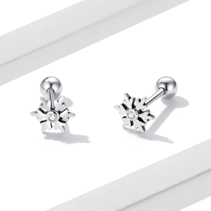 (imagem para) Pandora Style Beautiful Snowflakes Stud Earrings - BSE529 - Visualizar 4