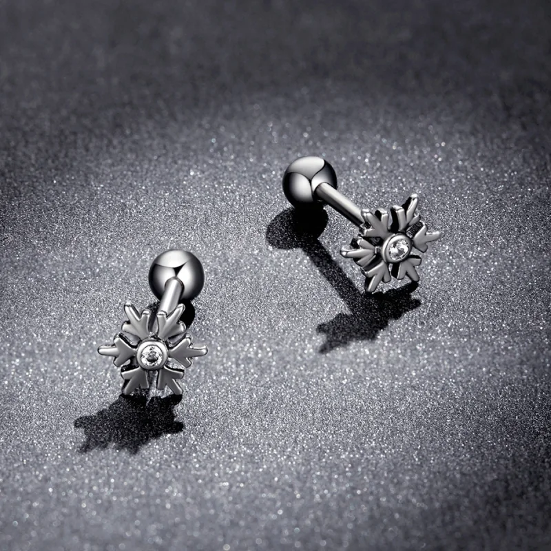 (imagem para) Pandora Style Beautiful Snowflakes Stud Earrings - BSE529 - Visualizar 5