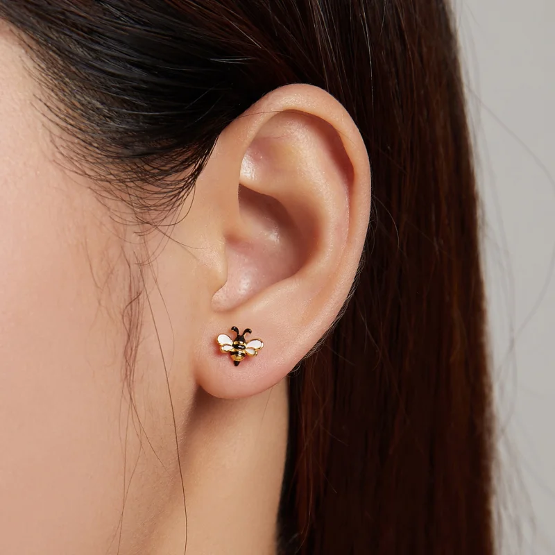 (imagem para) Pandora Style Bee Stud Earrings - SCE1182 - Visualizar 5