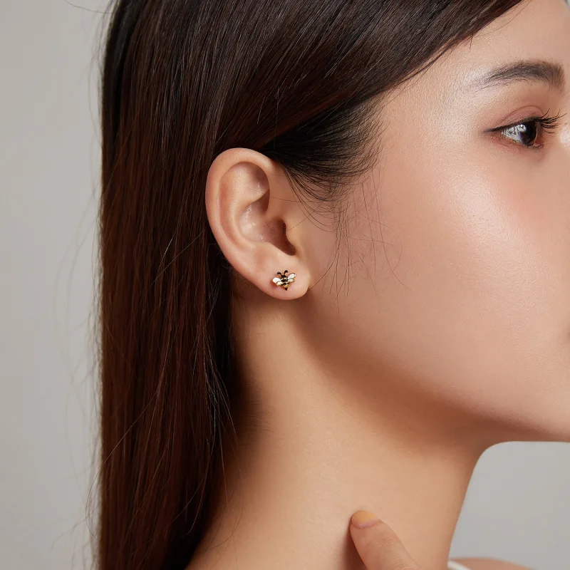 (imagem para) Pandora Style Bee Stud Earrings - SCE1182 - Visualizar 7