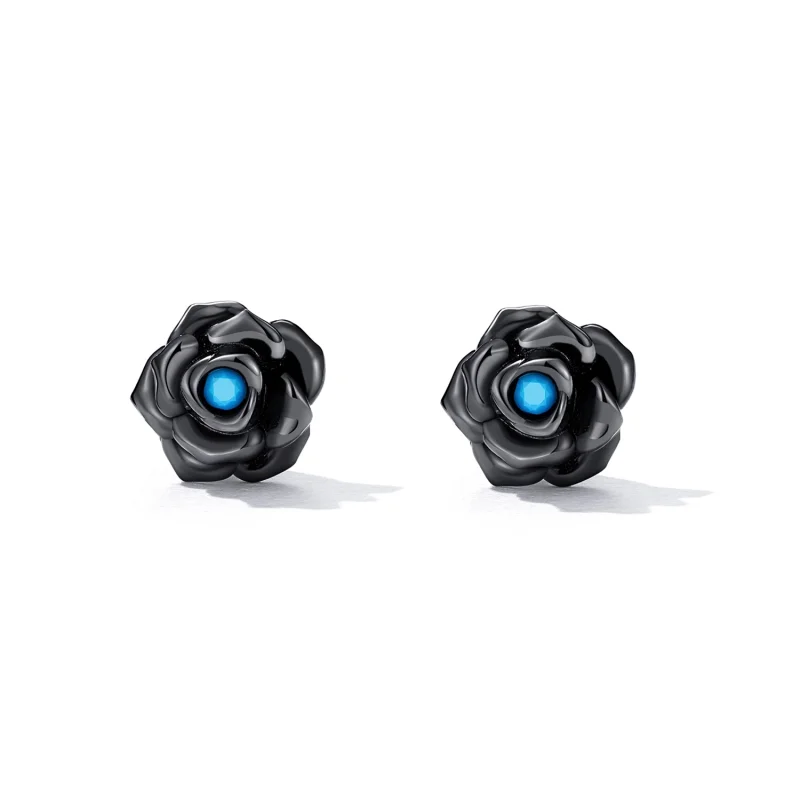 (imagem para) Pandora Style Black Rose Stud Earrings - SCE1401 - Visualizar 2