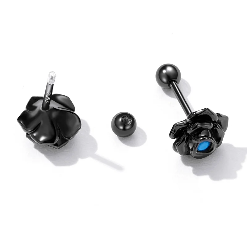 (imagem para) Pandora Style Black Rose Stud Earrings - SCE1401 - Visualizar 3