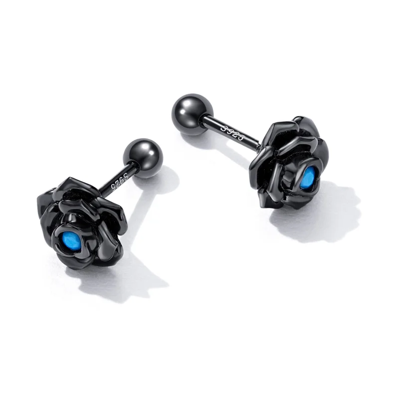 (imagem para) Pandora Style Black Rose Stud Earrings - SCE1401 - Visualizar 4