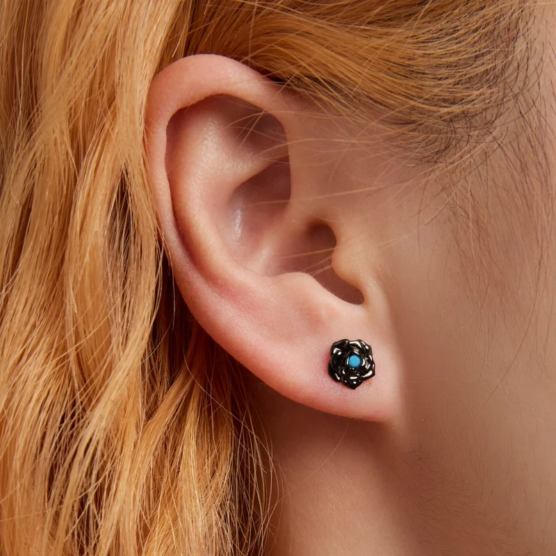 (imagem para) Pandora Style Black Rose Stud Earrings - SCE1401 - Visualizar 5