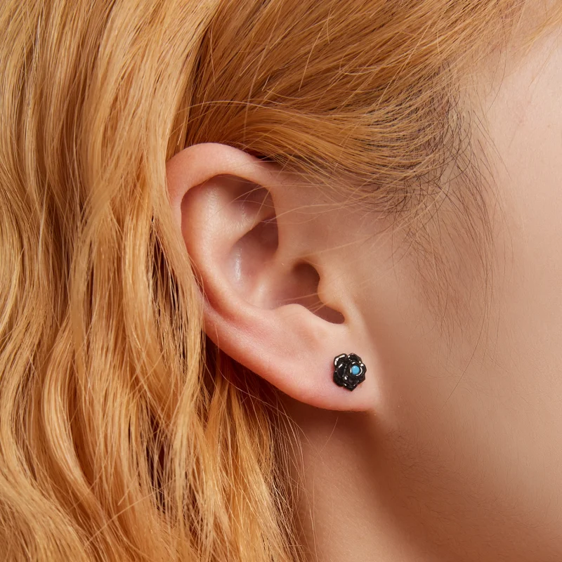 (imagem para) Pandora Style Black Rose Stud Earrings - SCE1401 - Visualizar 6