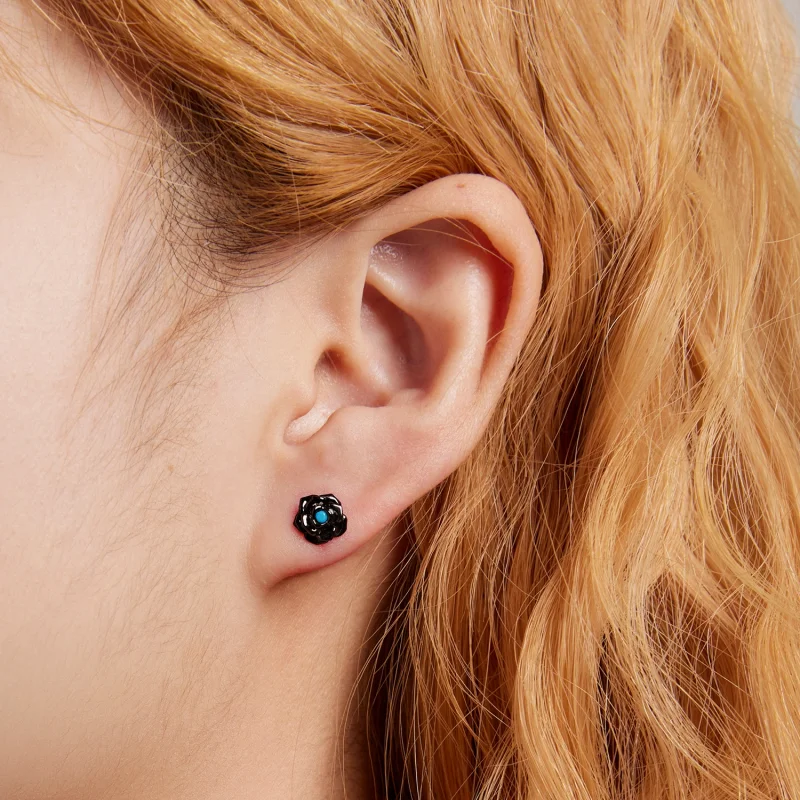 (imagem para) Pandora Style Black Rose Stud Earrings - SCE1401 - Visualizar 7