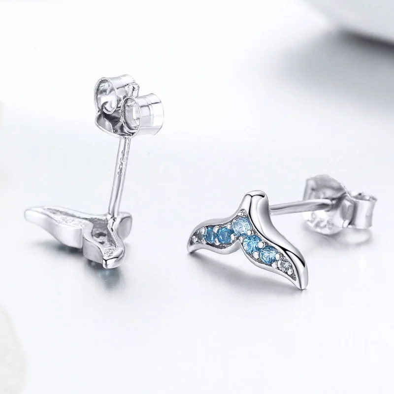 (imagem para) Pandora Style Blue Fishtail Stud Earrings - BSE058 - Visualizar 2