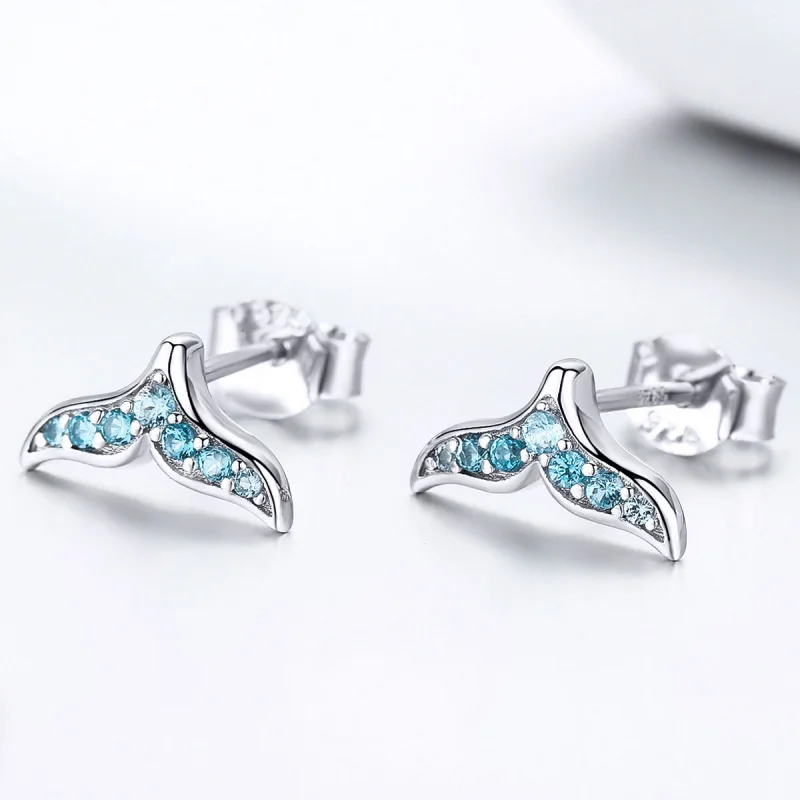 (imagem para) Pandora Style Blue Fishtail Stud Earrings - BSE058 - Visualizar 3
