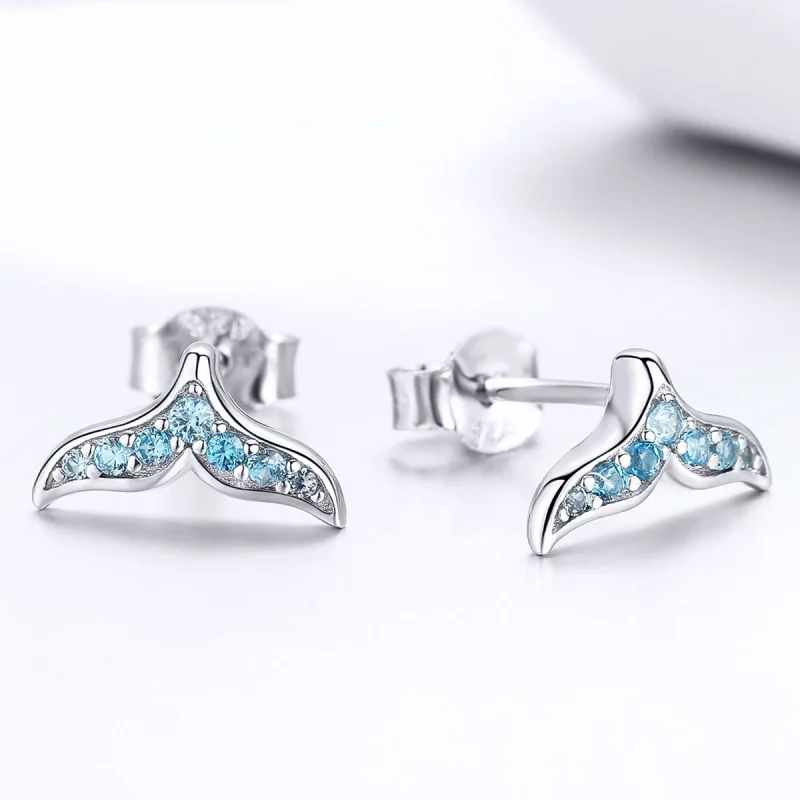 (imagem para) Pandora Style Blue Fishtail Stud Earrings - BSE058 - Visualizar 4