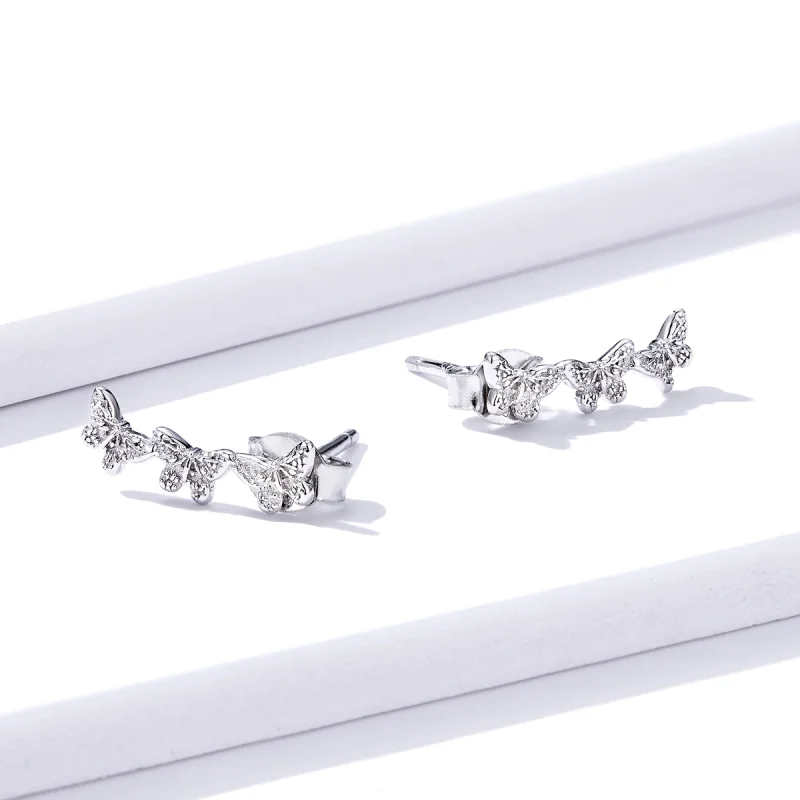 (imagem para) Pandora Style Butterfly Fly Stud Earrings - BSE377 - Visualizar 3