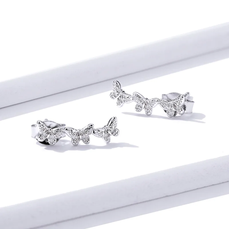 (imagem para) Pandora Style Butterfly Fly Stud Earrings - BSE377 - Visualizar 4