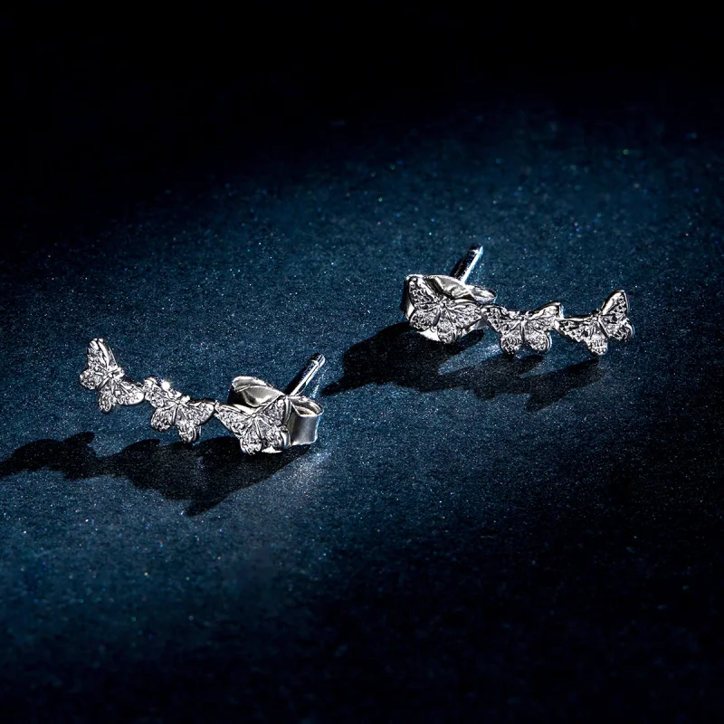 (imagem para) Pandora Style Butterfly Fly Stud Earrings - BSE377 - Visualizar 5