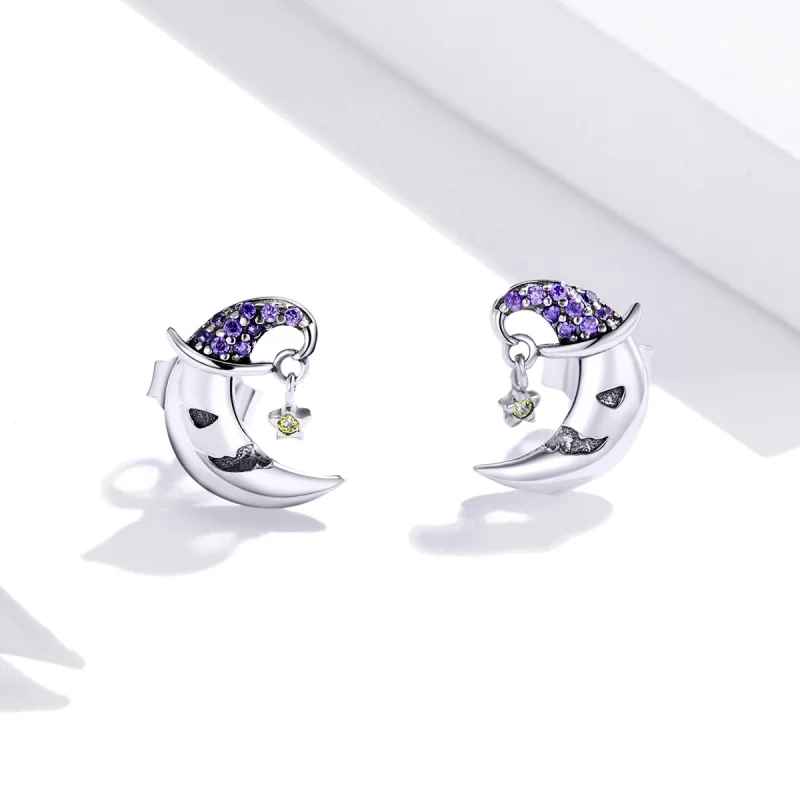 (imagem para) Pandora Style Cartoon Moon Stud Earrings - SCE954 - Visualizar 2