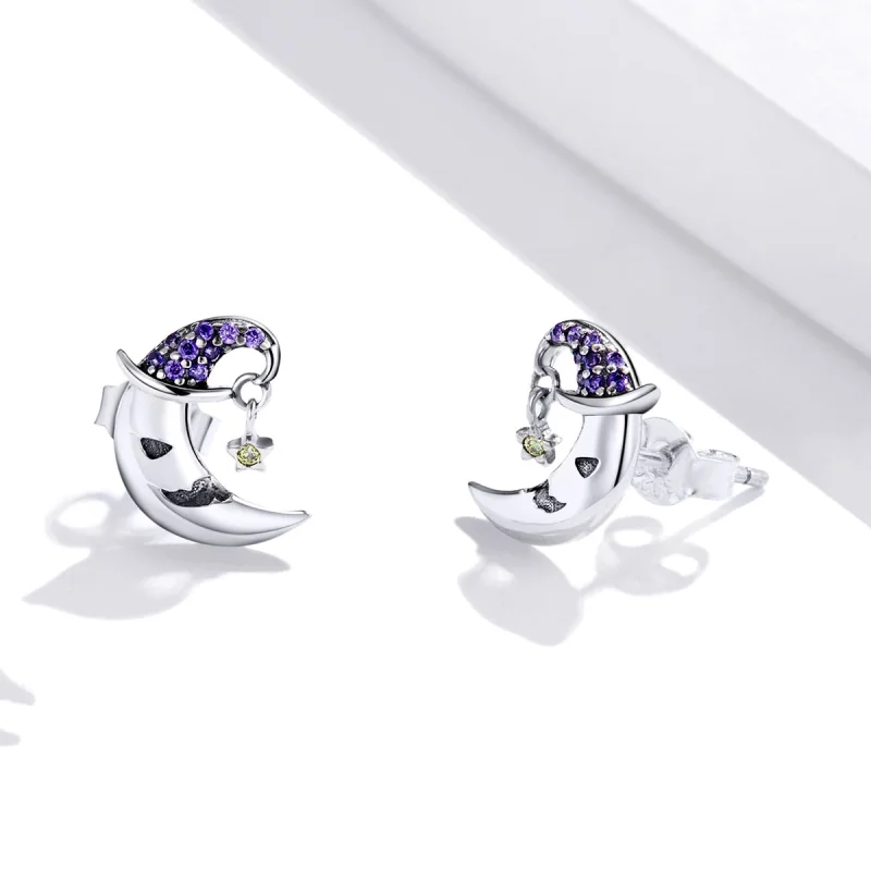 (imagem para) Pandora Style Cartoon Moon Stud Earrings - SCE954 - Visualizar 3