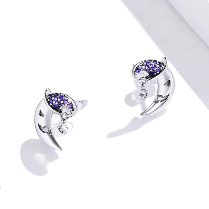 (imagem para) Pandora Style Cartoon Moon Stud Earrings - SCE954 - Visualizar 4