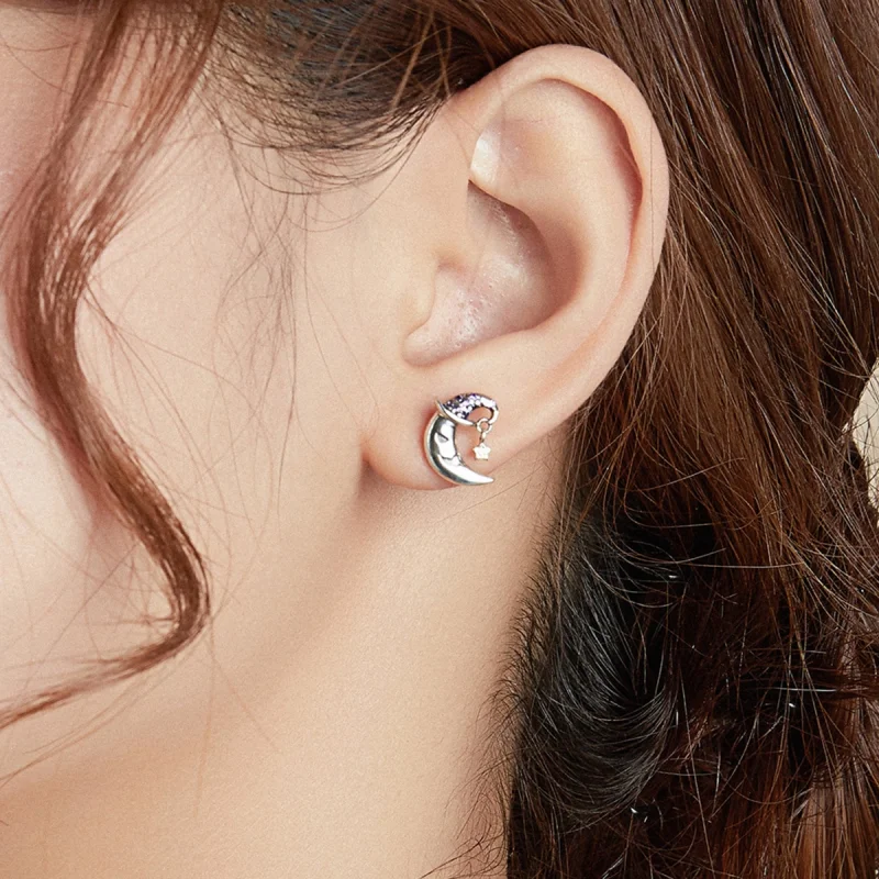 (imagem para) Pandora Style Cartoon Moon Stud Earrings - SCE954 - Visualizar 5
