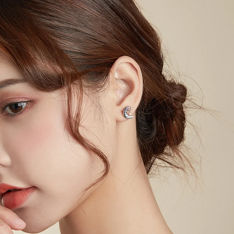 (imagem para) Pandora Style Cartoon Moon Stud Earrings - SCE954 - Visualizar 6