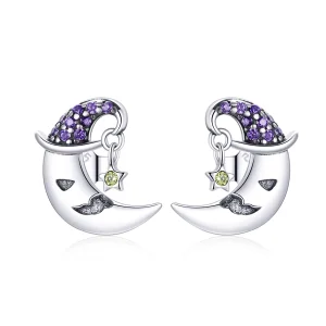(imagem para) Pandora Style Cartoon Moon Stud Earrings - SCE954