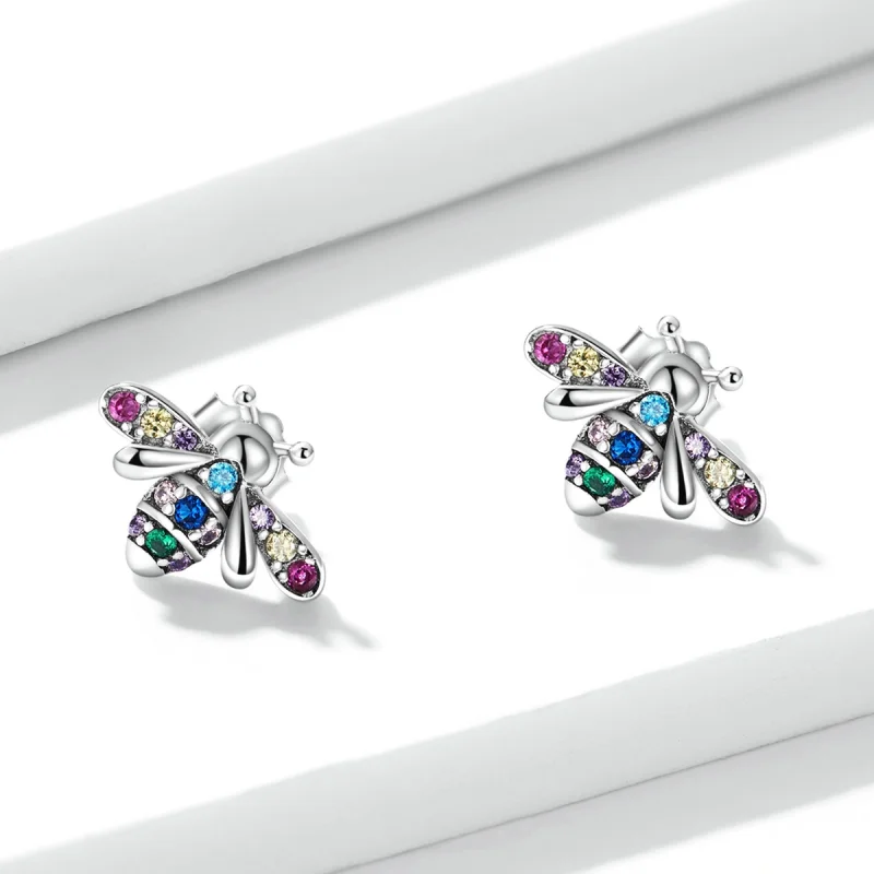 (imagem para) Pandora Style Colorful Bee Stud Earrings - BSE559 - Visualizar 2