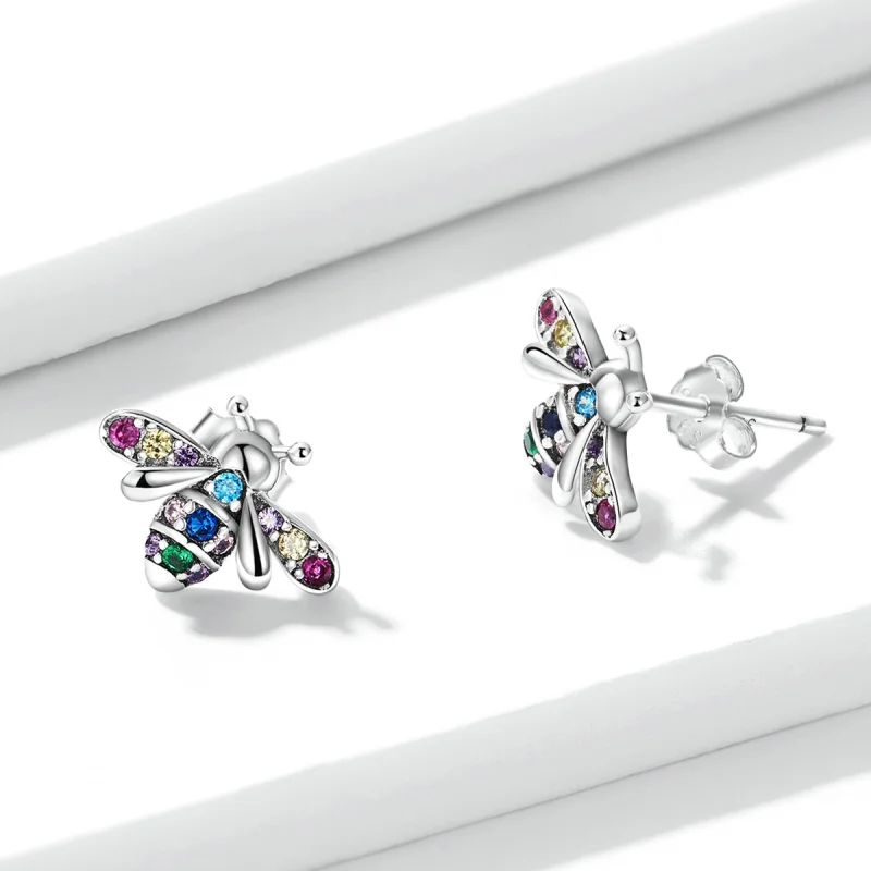 (imagem para) Pandora Style Colorful Bee Stud Earrings - BSE559 - Visualizar 3