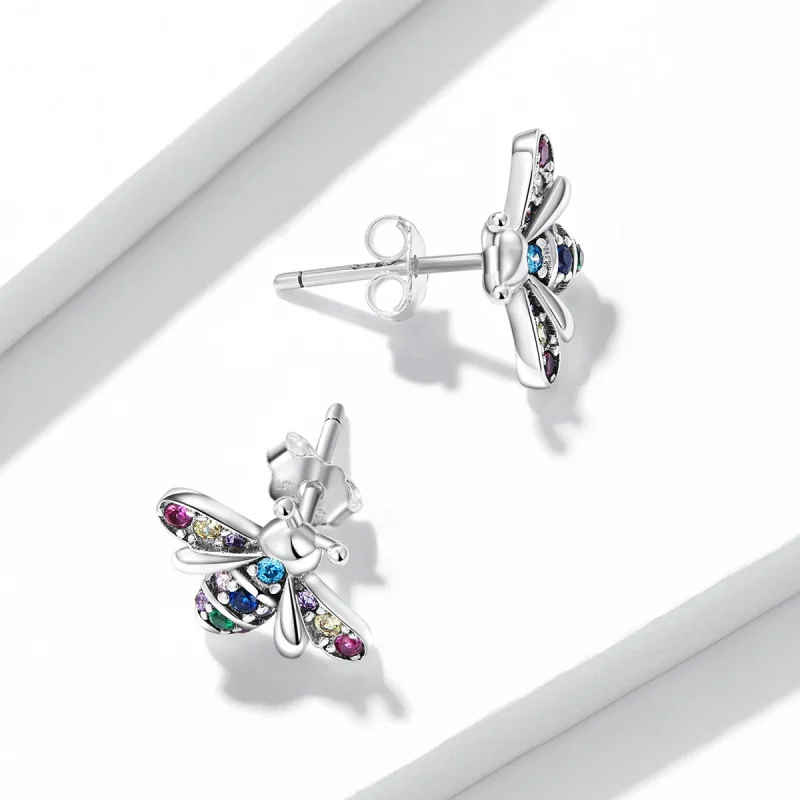 (imagem para) Pandora Style Colorful Bee Stud Earrings - BSE559 - Visualizar 4