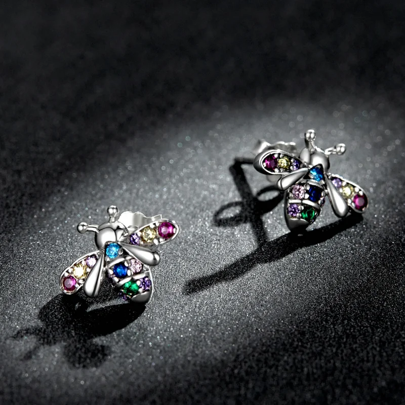 (imagem para) Pandora Style Colorful Bee Stud Earrings - BSE559 - Visualizar 5